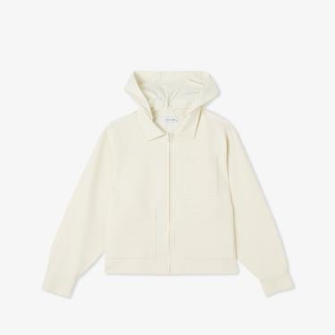  Kadın Relaxed Fit Kapüşonlu Beyaz Ceket