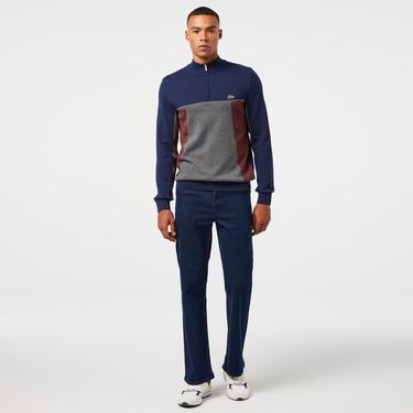  Erkek Relaxed Fit Yarım Fermuarlı Renk Bloklu Lacivert Kazak