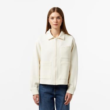  Kadın Relaxed Fit Kapüşonlu Beyaz Ceket