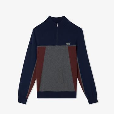  Erkek Relaxed Fit Yarım Fermuarlı Renk Bloklu Lacivert Kazak