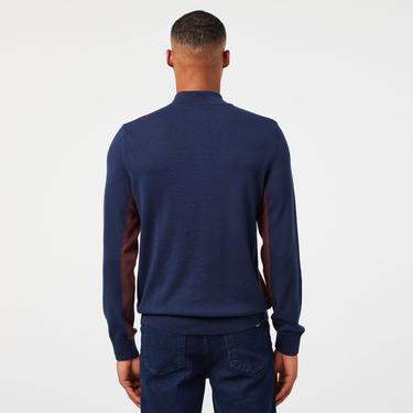  Erkek Relaxed Fit Yarım Fermuarlı Renk Bloklu Lacivert Kazak