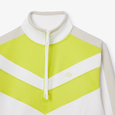  Kadın Relaxed Fit Yarım Fermuarlı Renk Bloklu Beyaz Sweatshirt