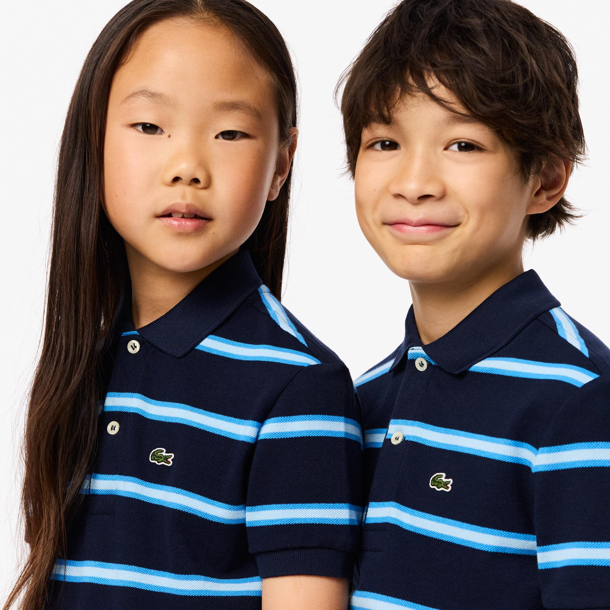 Çocuk Kısa Kollu Çizgili Lacivert Polo