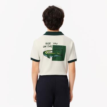  Erkek Çocuk Kısa Kollu Baskılı Beyaz Polo