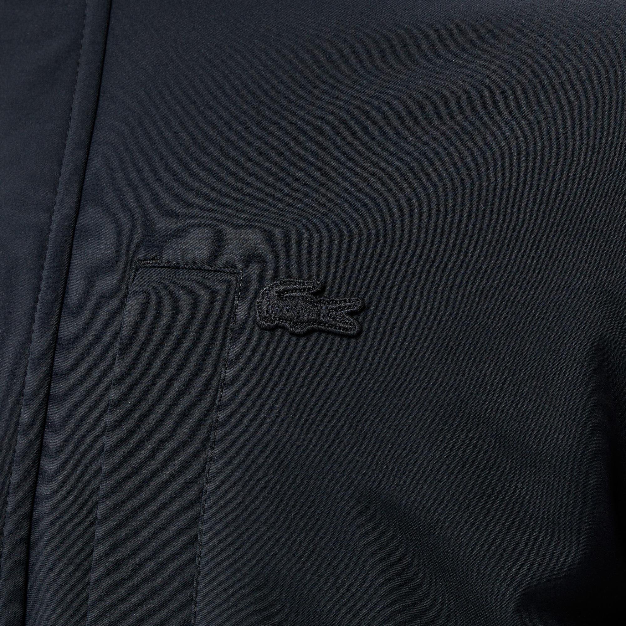 Erkek Regular Fit Kapüşonlu Baskılı Siyah Yağmurluk