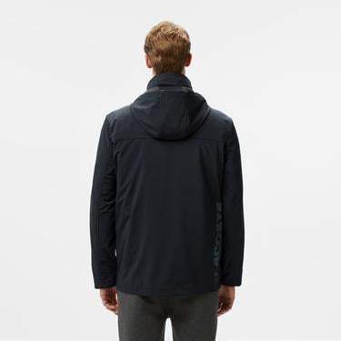  Erkek Regular Fit Kapüşonlu Baskılı Siyah Yağmurluk