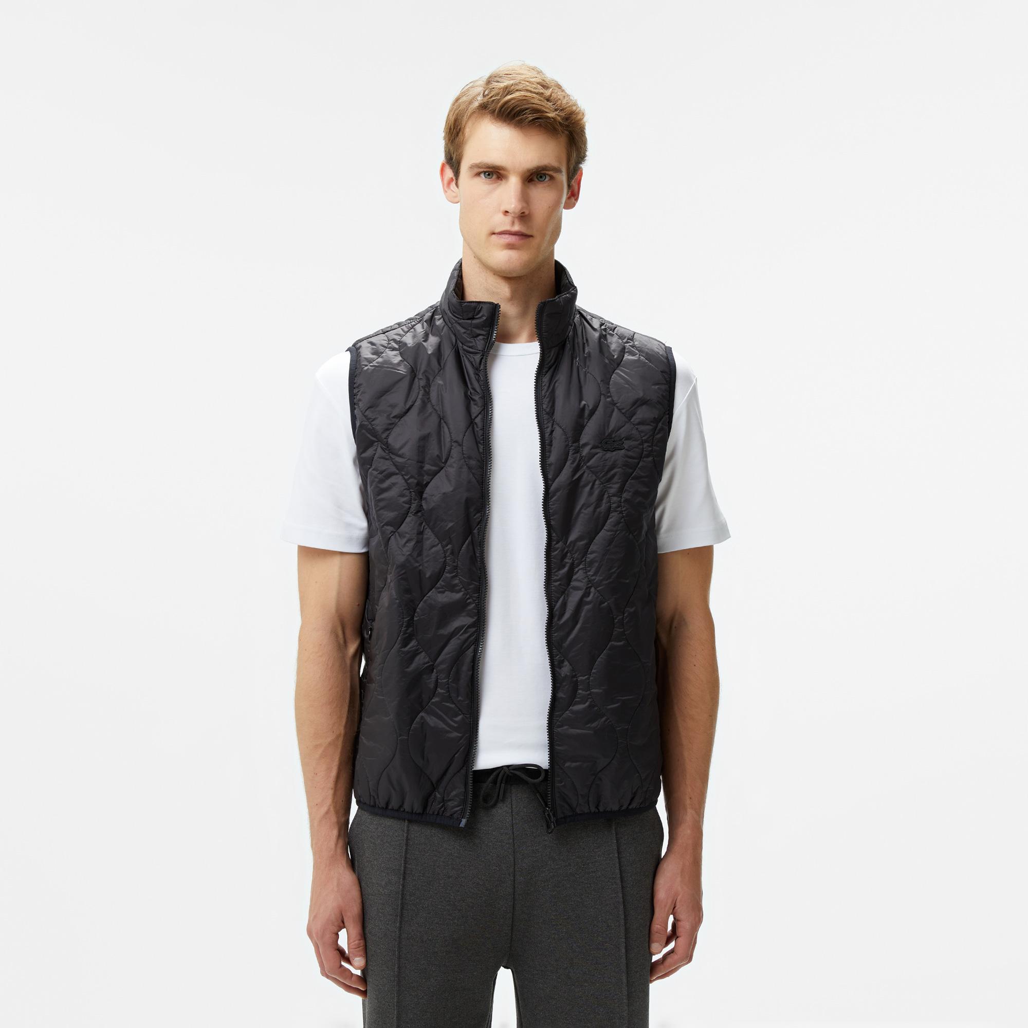 Erkek Regular Fit Kapüşonlu Baskılı Siyah Yağmurluk