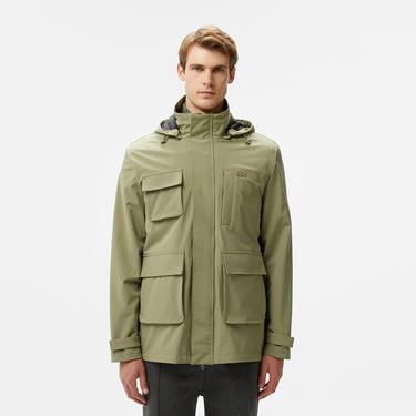  Erkek Regular Fit Kapüşonlu Baskılı Haki Yağmurluk