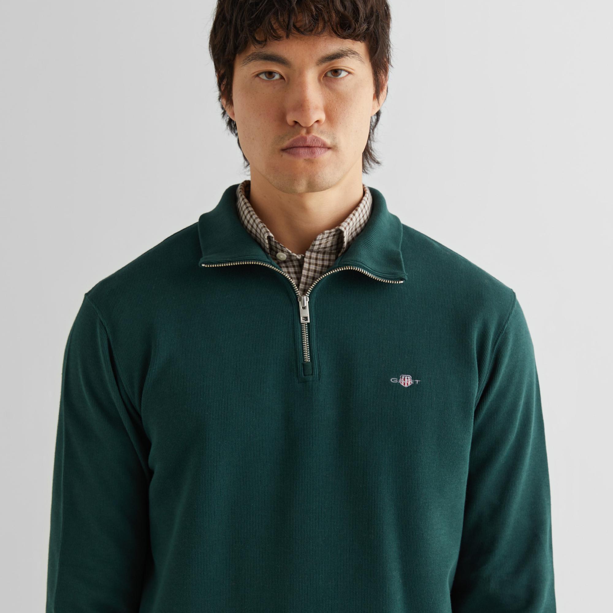 GANT Erkek Yeşil Regular Fit Yarım Fermuarlı Sweatshirt