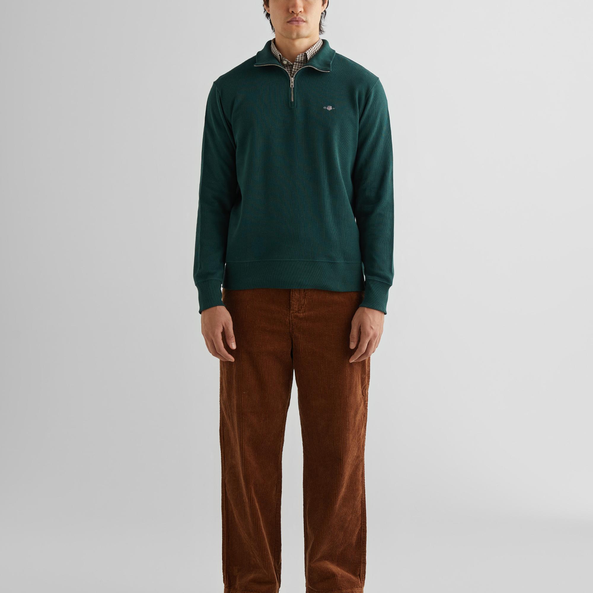 GANT Erkek Yeşil Regular Fit Yarım Fermuarlı Sweatshirt