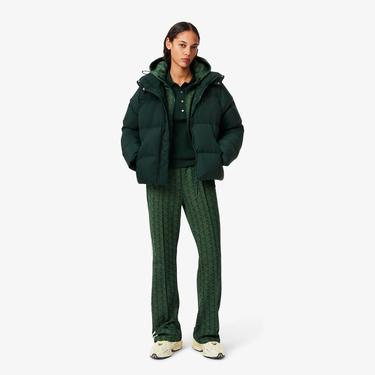  Lacoste Kadın Relaxed Fit Kapüşonlu Koyu Yeşil Şişme Mont