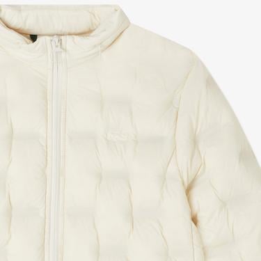  Lacoste Kadın Regular Fit Kapüşonlu Kapitone Beyaz Mont