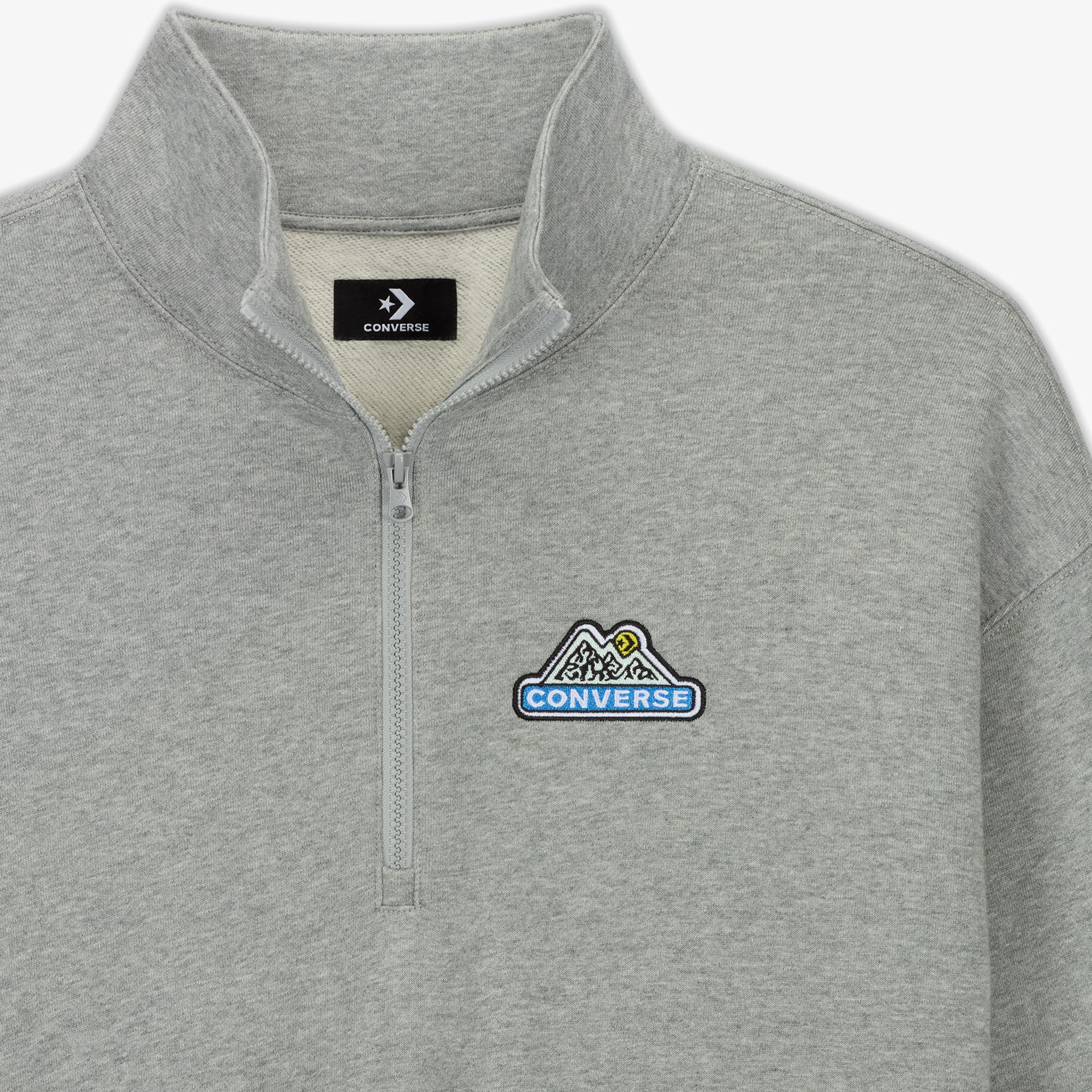 Converse Erkek Loose Fit Yarım Fermuarlı Gri Sweatshirt