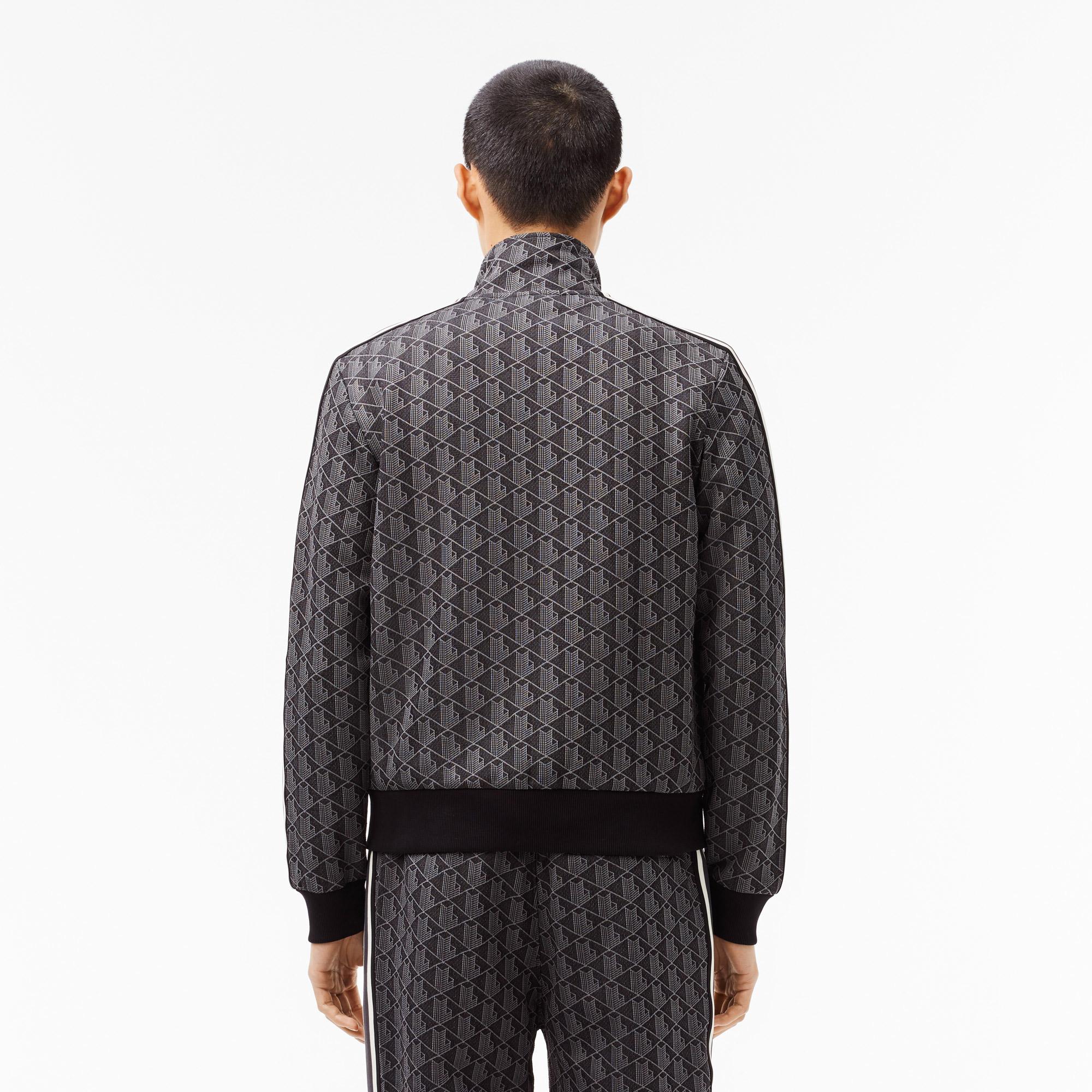 Erkek Regular Fit Fermuarlı Monogram Siyah Sweatshirt