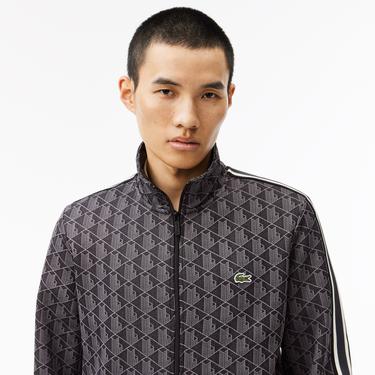  Lacoste Erkek Regular Fit Fermuarlı Monogram Siyah Sweatshirt