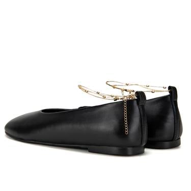  Kadın Siyah Zincir Detaylı Babet