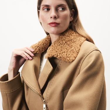  Rigella Kahve Yakası Kürklü Kadın Biker Ceket