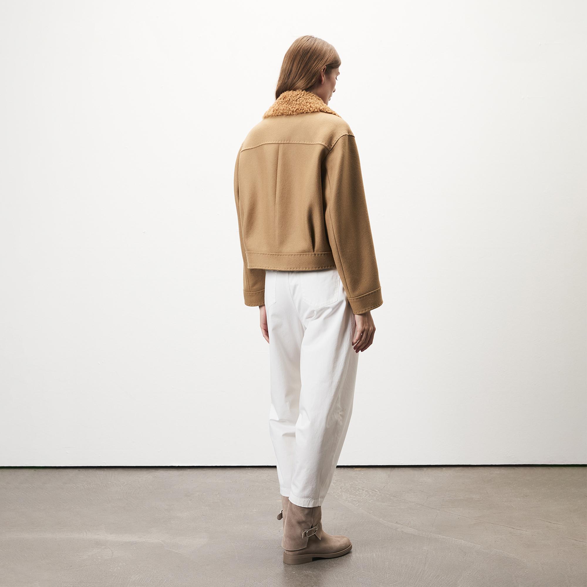 Rigella Kahve Yakası Kürklü Kadın Biker Ceket