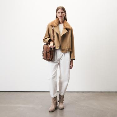  Rigella Kahve Yakası Kürklü Kadın Biker Ceket