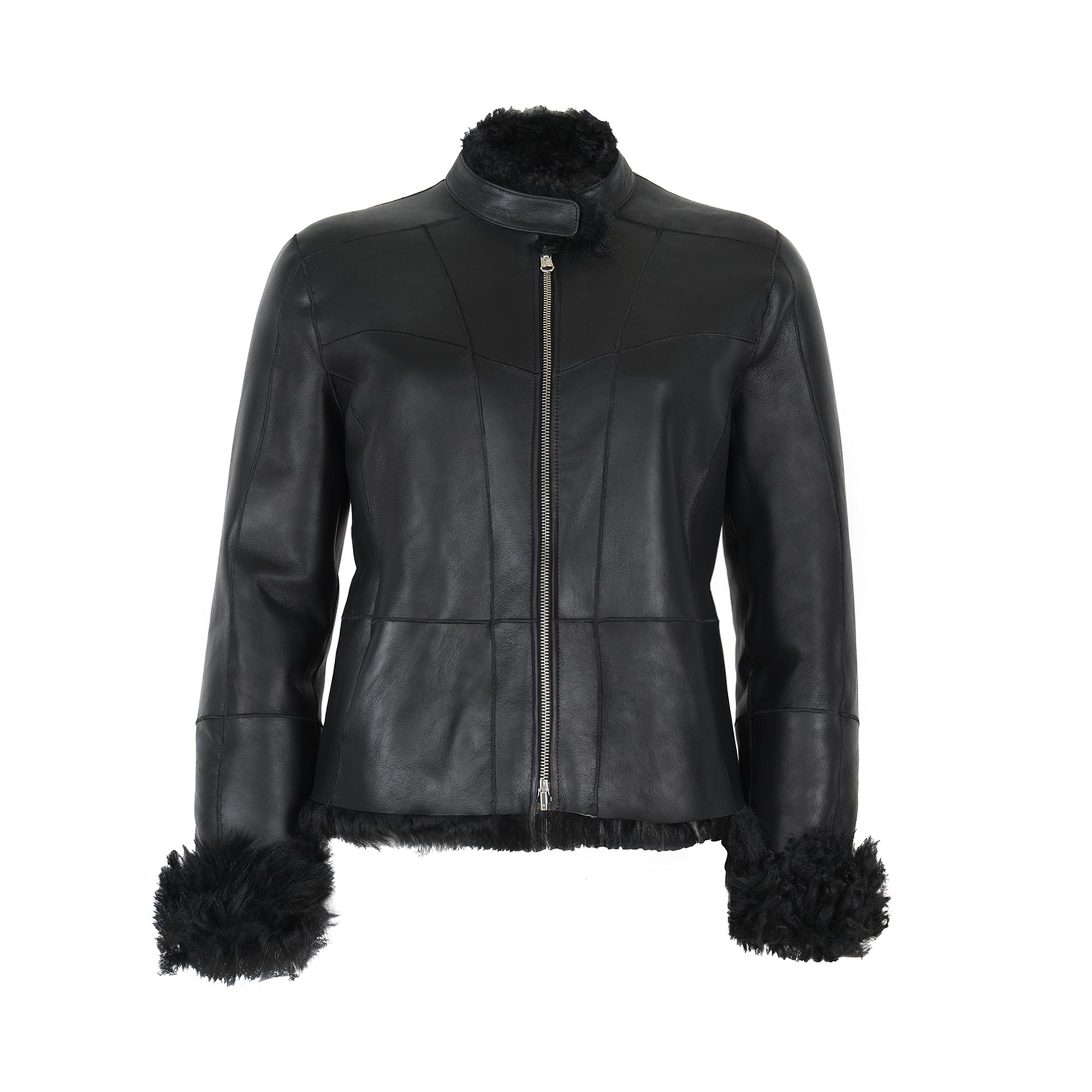 Sirus Siyah Kadın Çift Taraflı Kürk Ceket