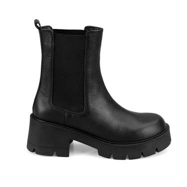  Kadın Siyah Topuklu Deri Bot