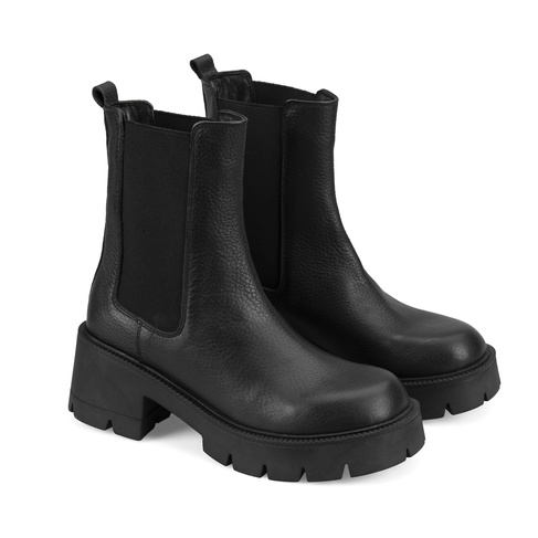  Kadın Siyah Topuklu Deri Bot