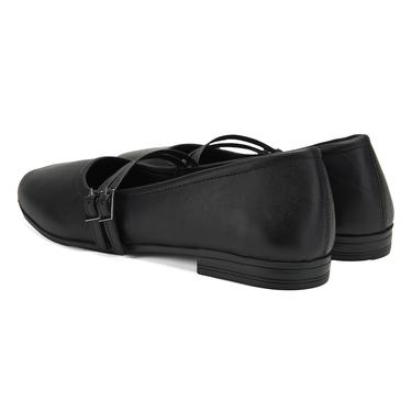  Kadın Siyah Deri Babet