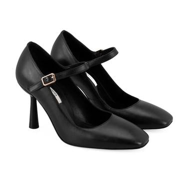  Kadın Siyah Klasik Topuklu Deri Ayakkabı