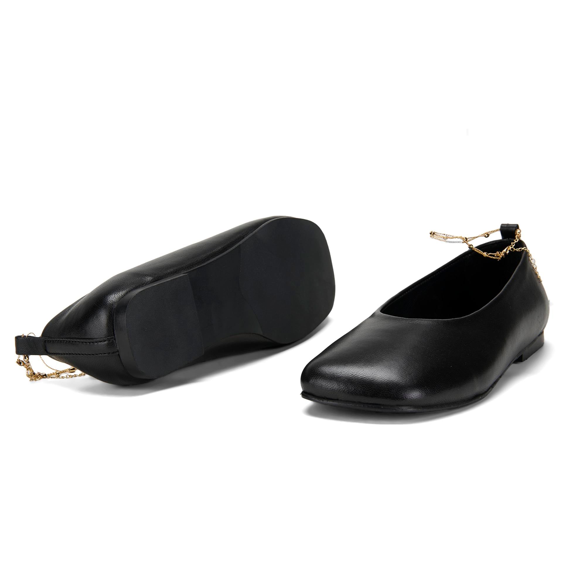 Kadın Siyah Zincir Detaylı Babet