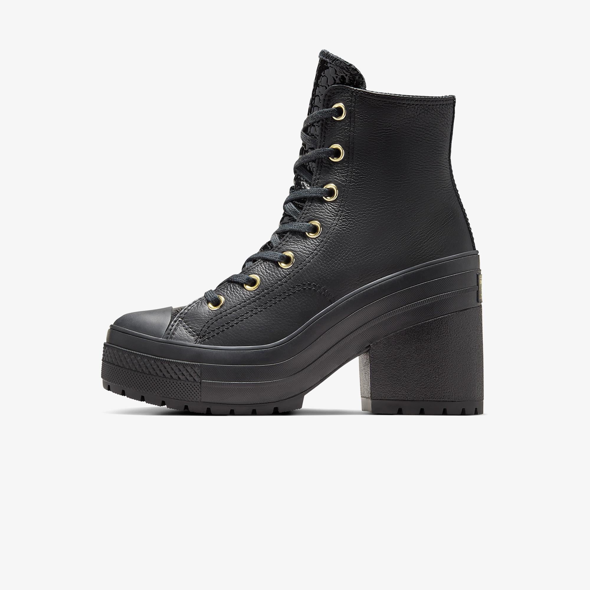 Converse Chuck 70 De Luxe Heel Unisex Siyah Deri Platform Sneaker