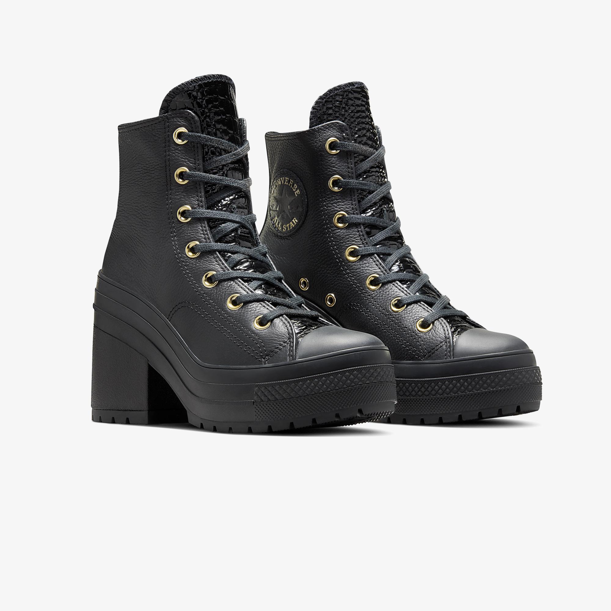 Converse Chuck 70 De Luxe Heel Unisex Siyah Deri Platform Sneaker