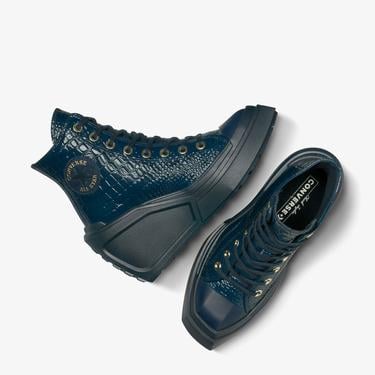  Converse Chuck 70 De Luxe Wedge Unisex Lacivert Deri Platform Sneaker