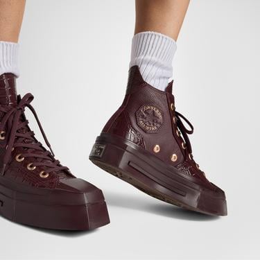  Converse Chuck 70 De Luxe Squared Unisex Bordo Deri Platform Sneaker