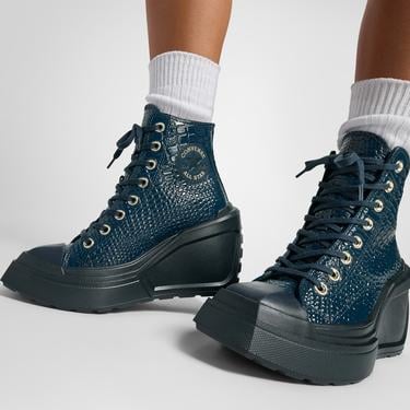  Converse Chuck 70 De Luxe Wedge Unisex Lacivert Deri Platform Sneaker