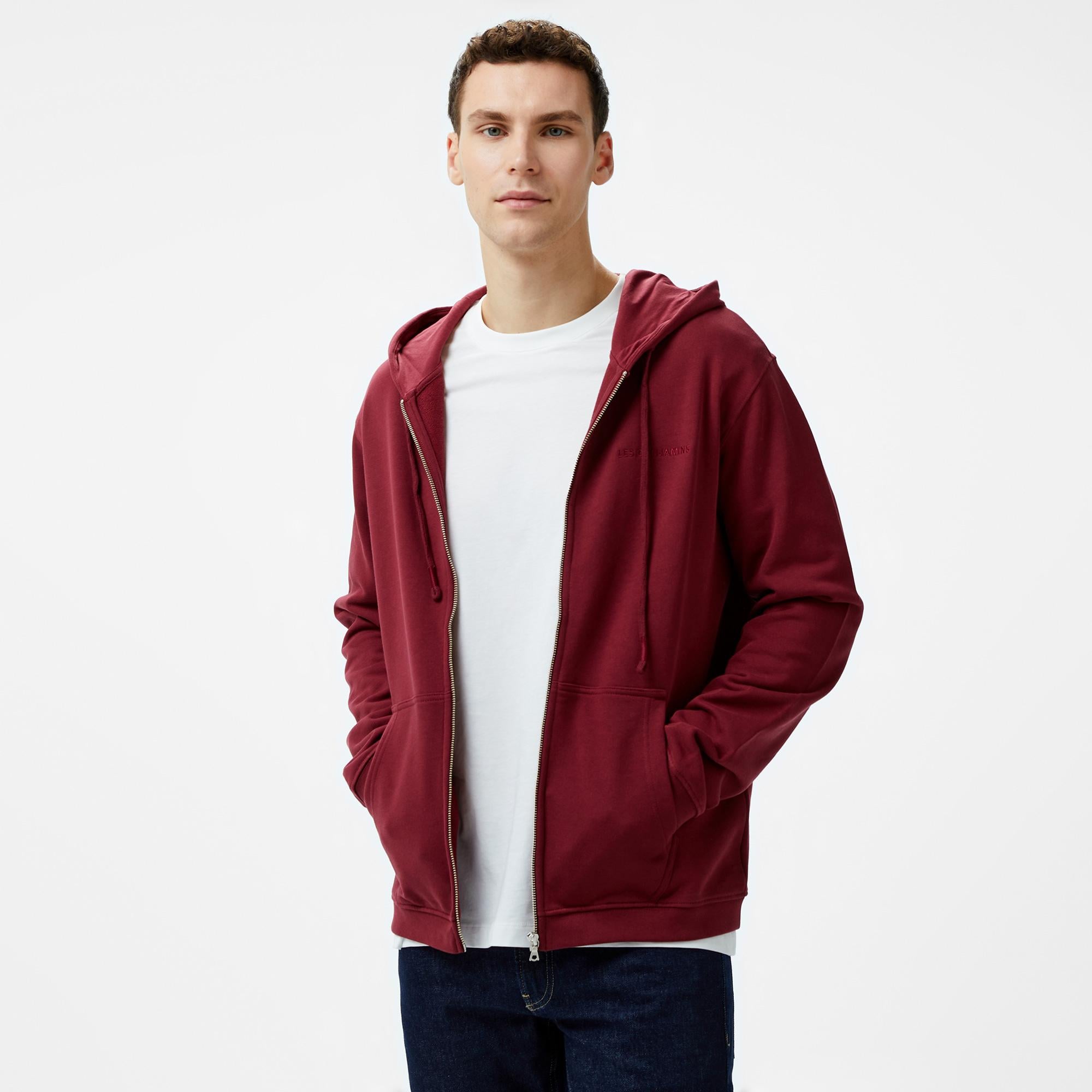 Les Benjamins Zip 301 Erkek Bordo Hoodie