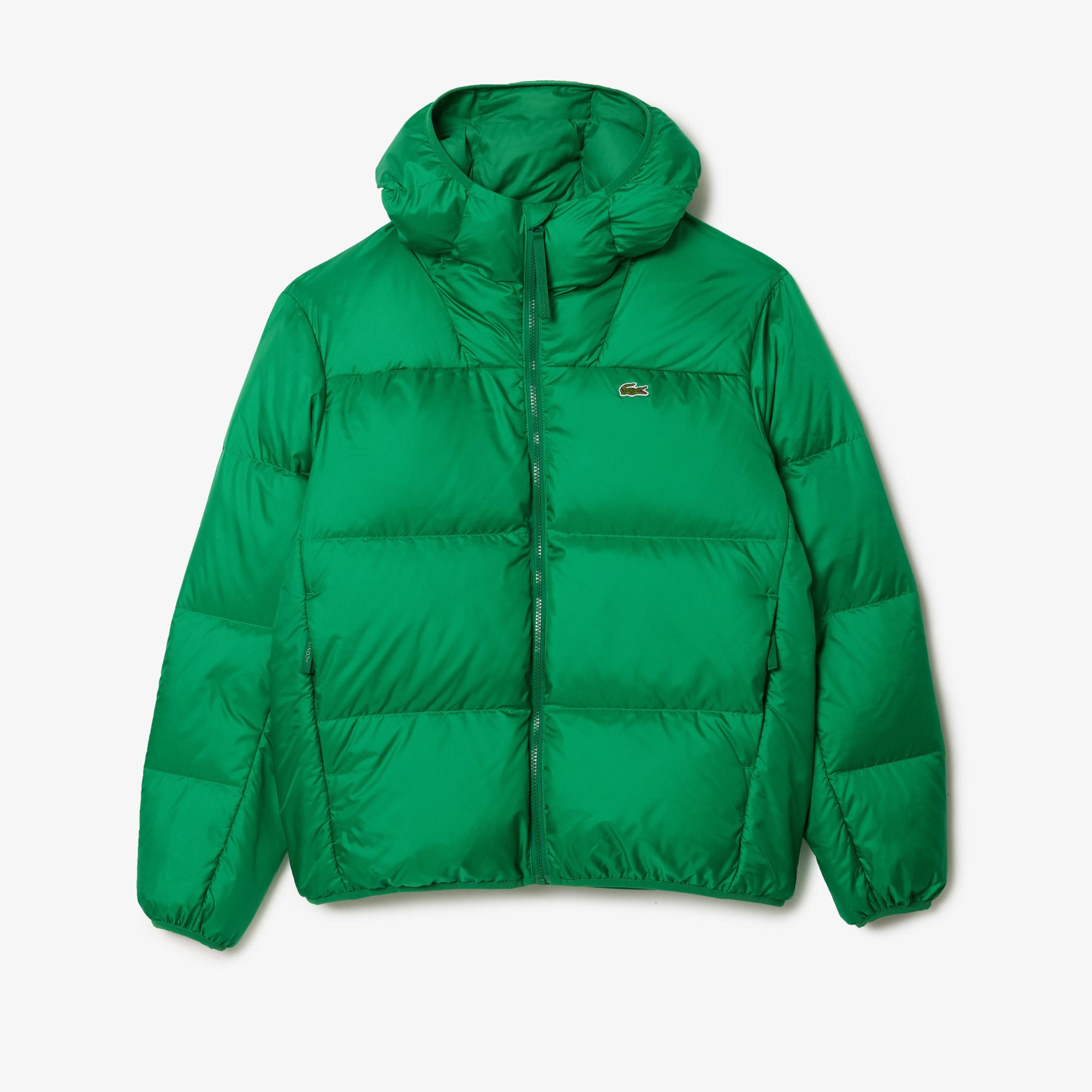 Erkek Relaxed Fit Kapüşonlu Yeşil Şişme Mont