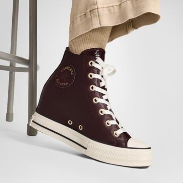  Converse Chuck Taylor All Star Wedge Unisex Bordo Deri Platform Sneaker