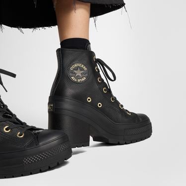  Converse Chuck 70 De Luxe Heel Unisex Siyah Deri Platform Sneaker