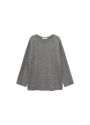  Mango Kadın Ribana Triko Kazak Orta Kırçıllı Gri