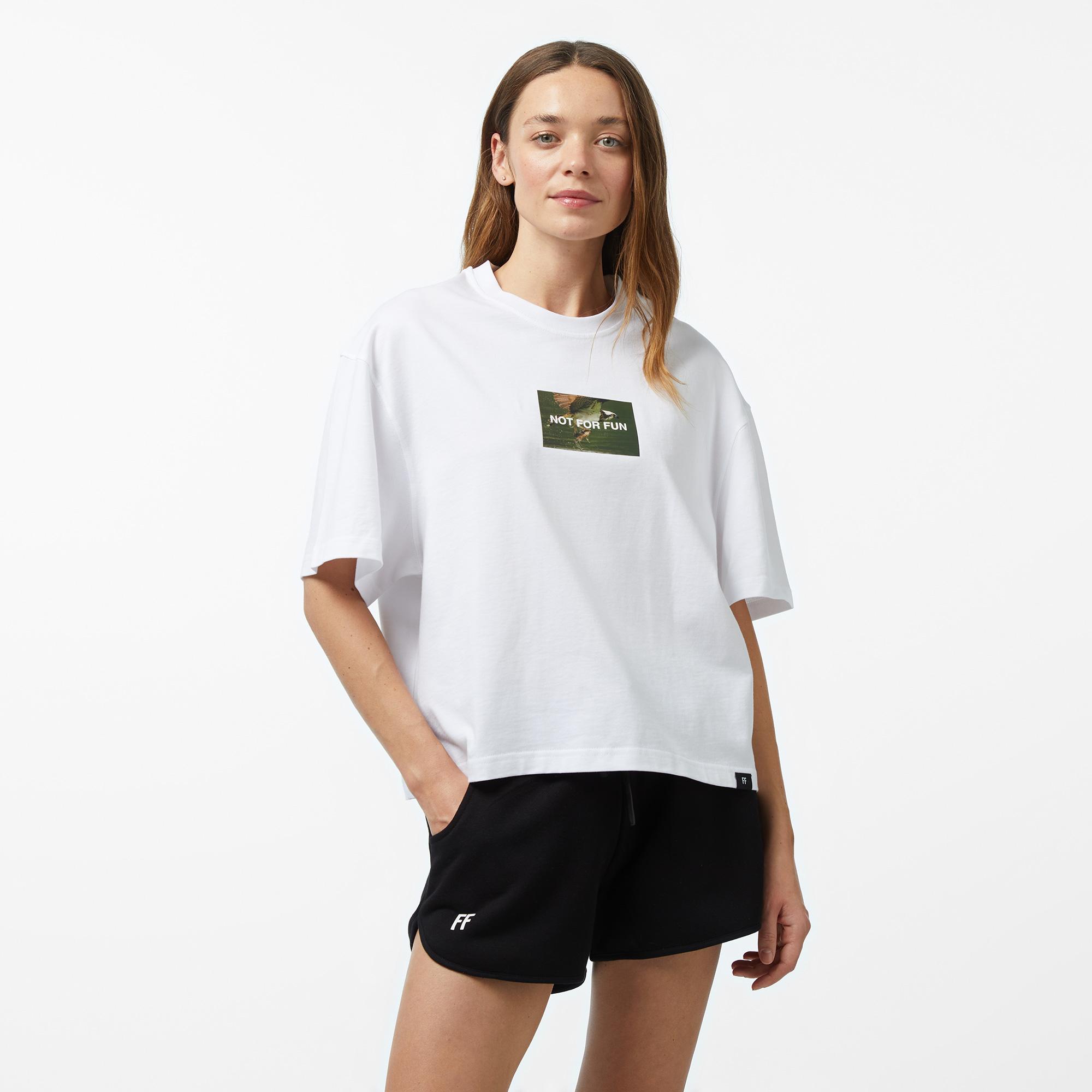 Forfun Not For Fun 005 - Oversize Drop Shoulder Kadın Beyaz T-Shirt