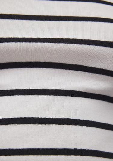  Mavi Uzun Kollu Çizgili Crop Basic Tişört Crop / Kısa Kesim 1612822-85407