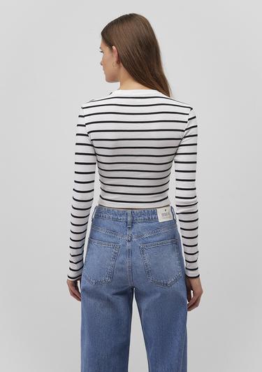  Mavi Uzun Kollu Çizgili Crop Basic Tişört Crop / Kısa Kesim 1612822-85407