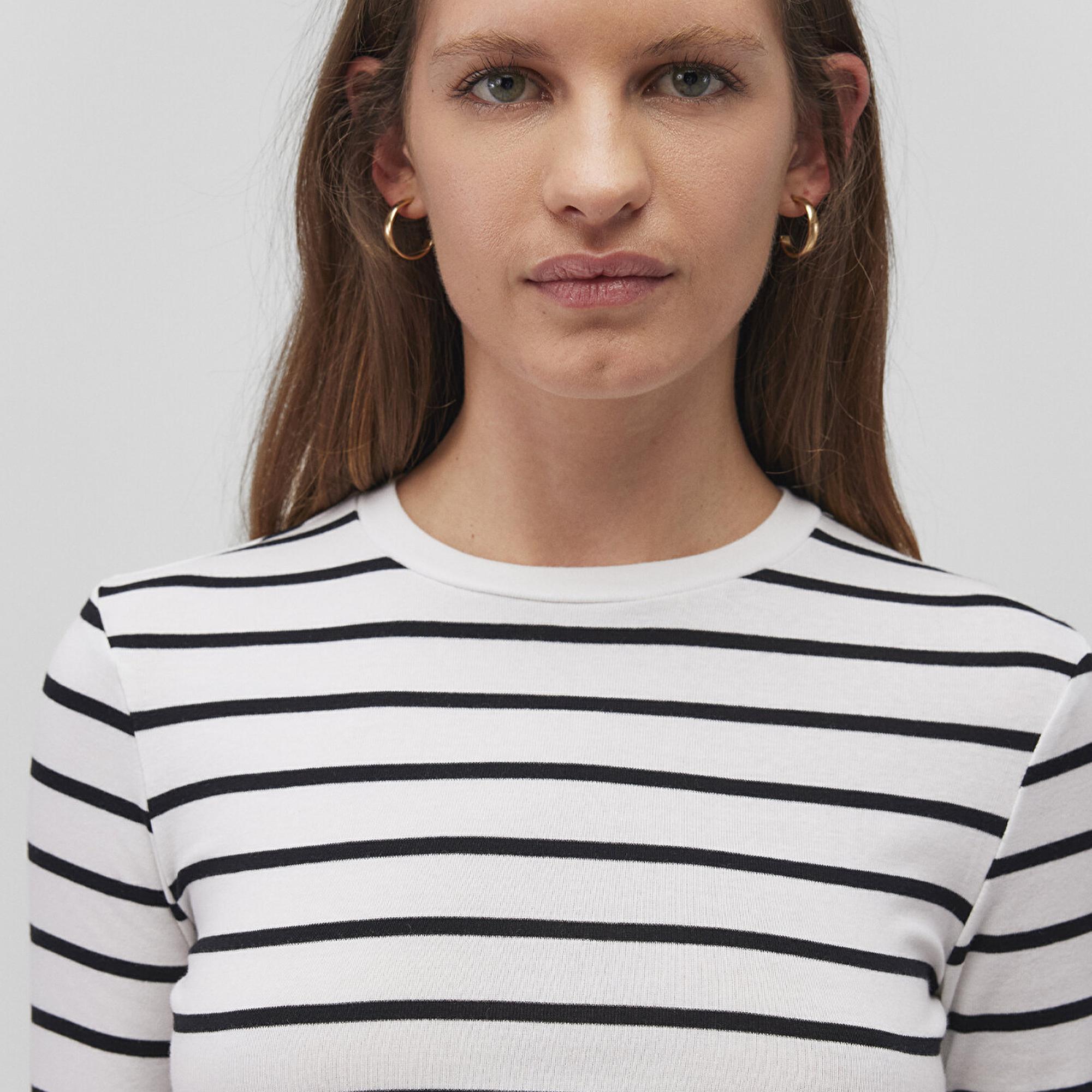 Mavi Uzun Kollu Çizgili Crop Basic Tişört Crop / Kısa Kesim 1612822-85407