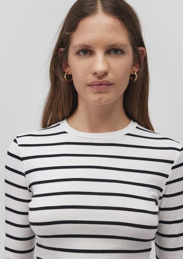  Mavi Uzun Kollu Çizgili Crop Basic Tişört Crop / Kısa Kesim 1612822-85407