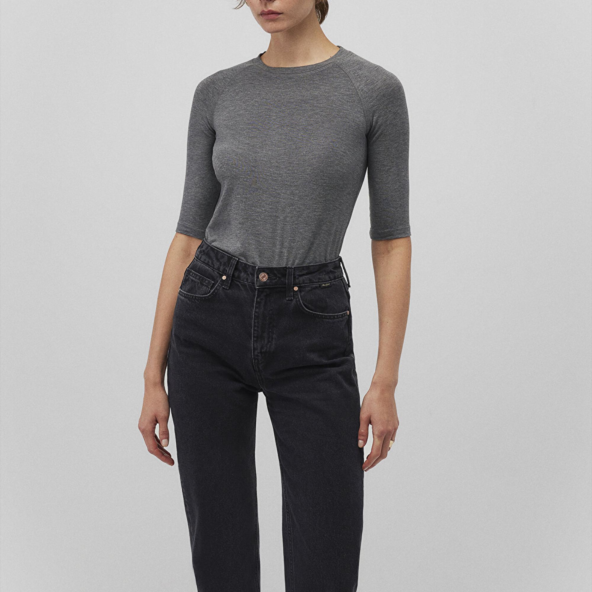 Mavi Yarım Kollu Antrasit Tişört Fitted / Vücuda Oturan Kesim 1612819-80024