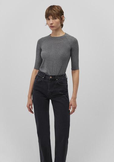  Mavi Yarım Kollu Antrasit Tişört Fitted / Vücuda Oturan Kesim 1612819-80024