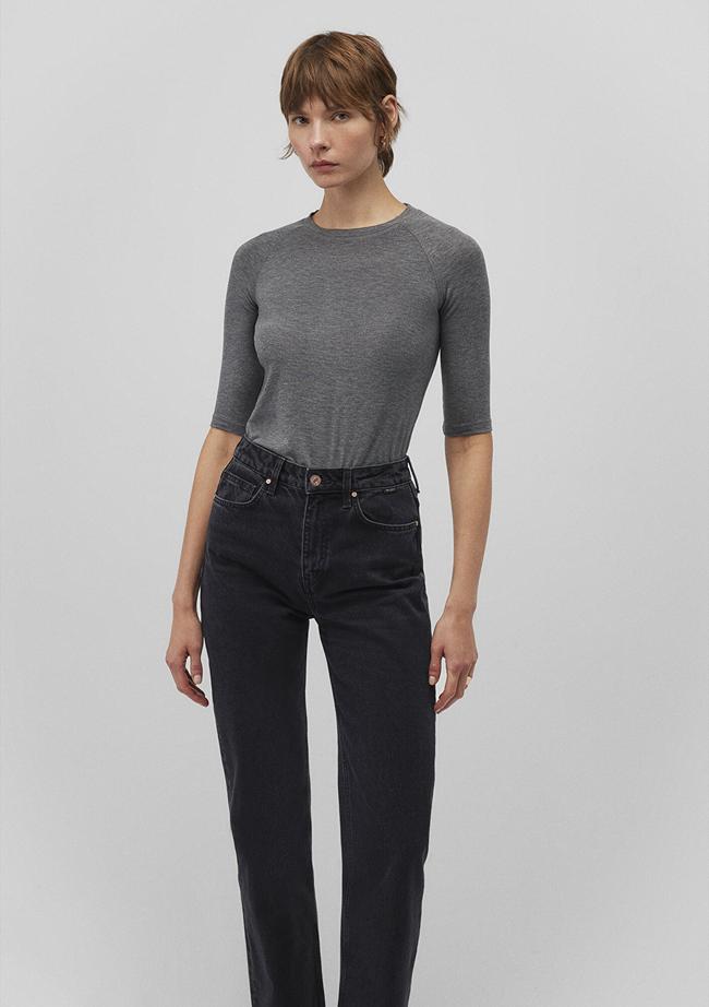  Mavi Yarım Kollu Antrasit Tişört Fitted / Vücuda Oturan Kesim 1612819-80024