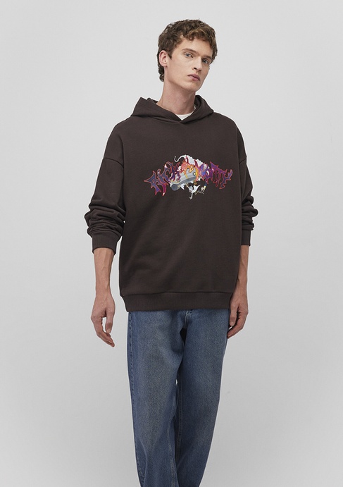 Mavi Rick and Morty Baskılı Kahverengi Sweatshirt 0S10293-88615