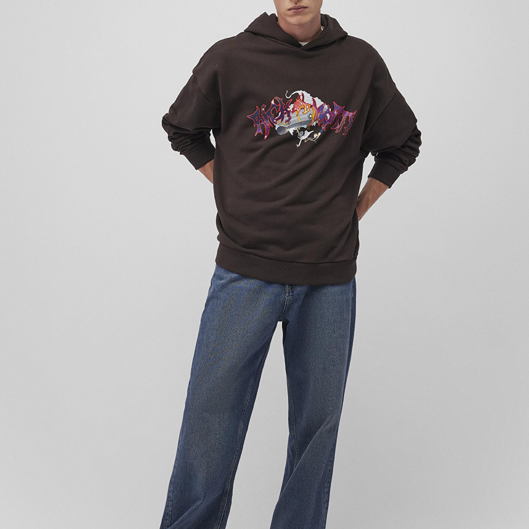 Mavi Rick and Morty Baskılı Kahverengi Sweatshirt 0S10293-88615