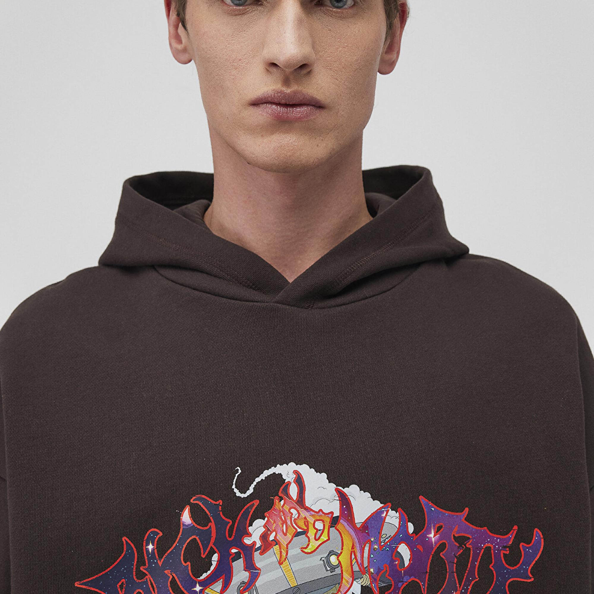 Mavi Rick and Morty Baskılı Kahverengi Sweatshirt 0S10293-88615